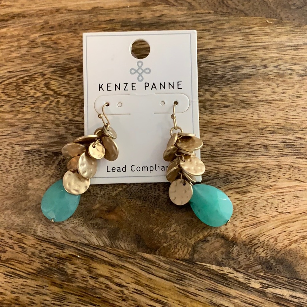 NWT Kenze Panne Gold and Turquoise Earrings